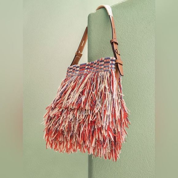 TORY BURCH Red/Blue Fringe "Frayed Tweed" Hobo 2016 Runway Bag - Picture 3 of 16